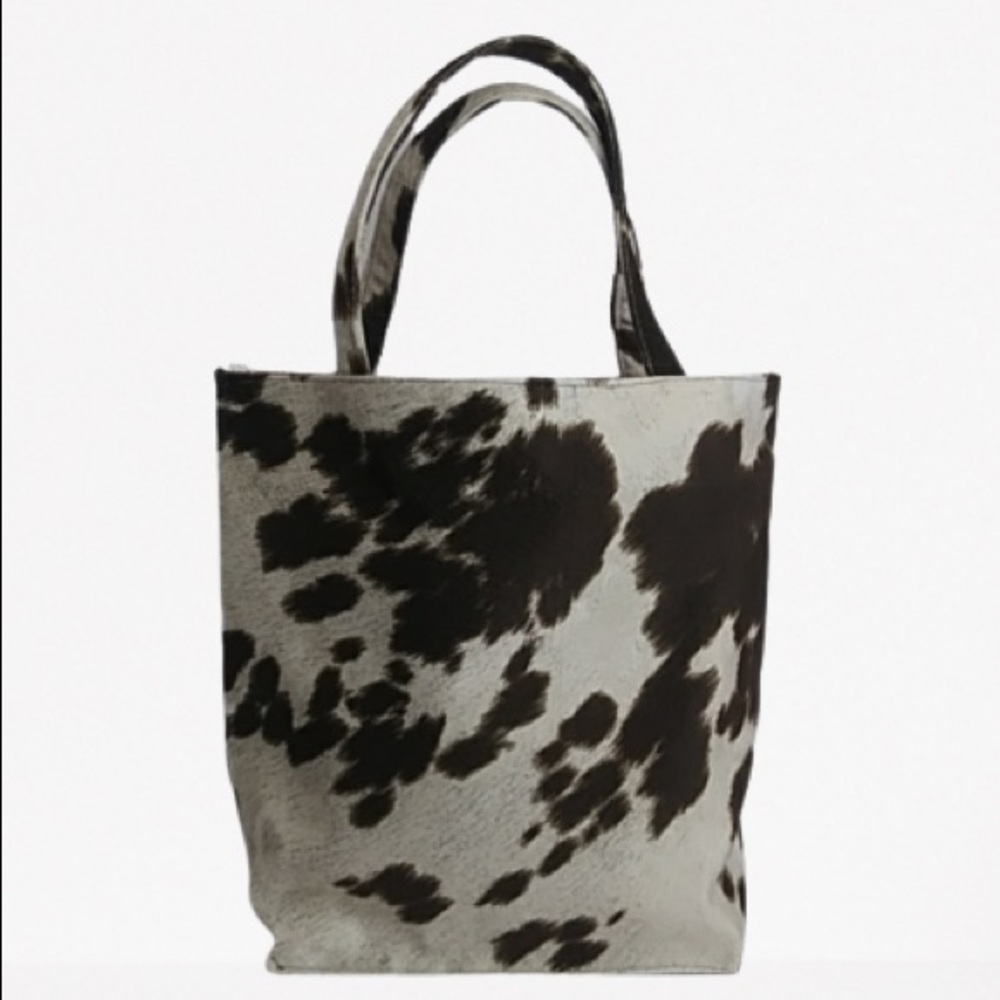 Custom Made Cow Print Tan & Brown Tote Bag